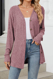 Solid Color Single Breasted Long Sleeve Knit Cardigan Sweater