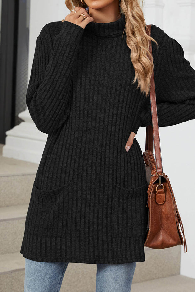 Solid color Long Sleeve Loose Knit Turtleneck Pullover