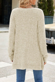 Solid Color Round Neck Long Sleeve Brushed Slit Pullover