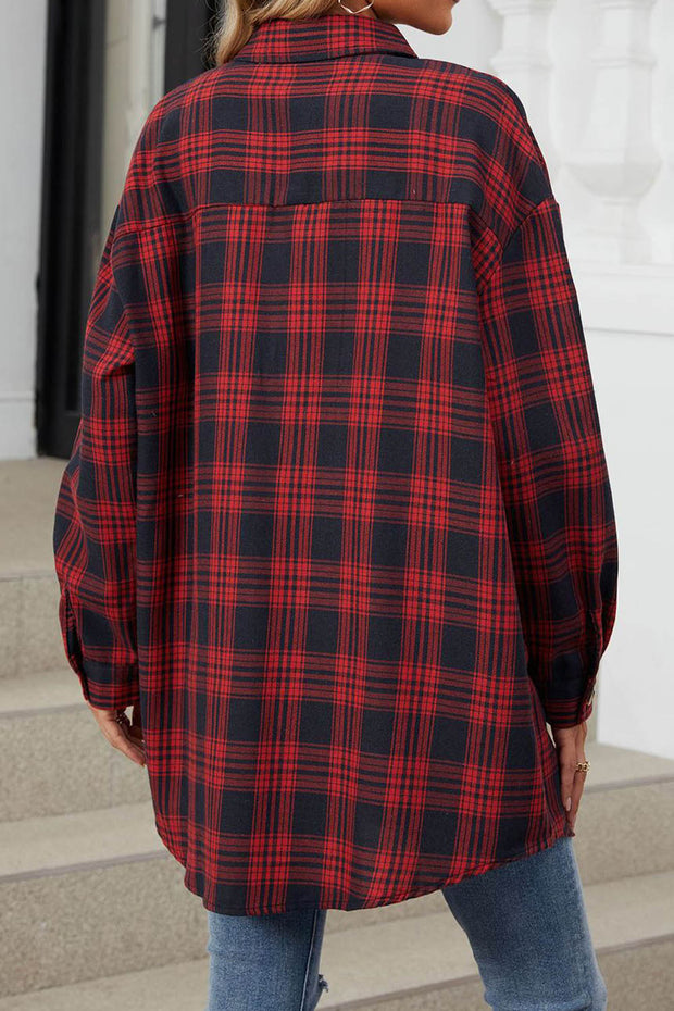 Oversize Plaid Shirt Brushed Long Sleeve Shirt