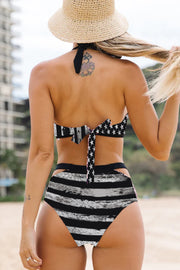 American Flag Star Lace Up Two Piece Swimsuit