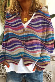 Women's cardigan 3D fashionable rainbow printed casual sweater jacket