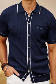 Summer Men's Business Single Breasted Cardigan Sweater Polo Shirt