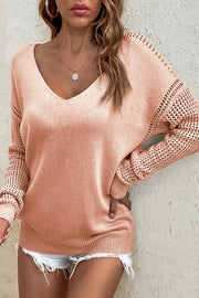 Solid Color Hollow Out Sleeve Knitted Pure Cotton Top