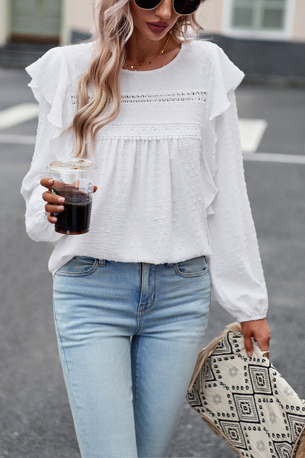 Solid Color Puff Sleeve Casual Long Sleeve Top
