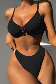 Metal Ring Solid Color Two Pieces Swimsuit