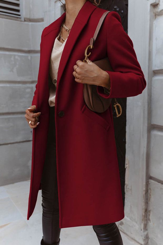 Solid Color Long Sleeve Single Breasted Coat With Pockets