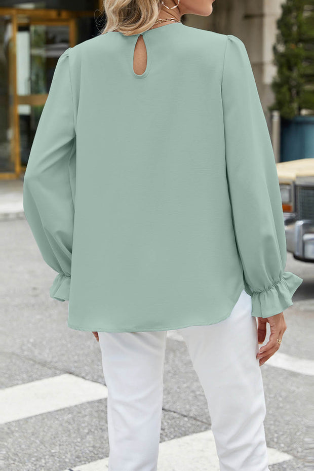 Solid Color Chiffon Round Neck Loose Long Sleeve Bottoming Shirt