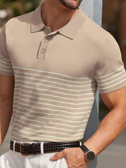Men's High-end Contrast Color Striped Needle Icy Silk Business Casual Sweater Polo Shirt