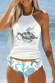 Sea World A Turtle White Halter Two-Piece Swimsuit