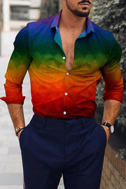 Geometry Multicolor Print Long Sleeve Casual Shirt