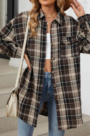 Oversize Plaid Shirt Brushed Long Sleeve Shirt