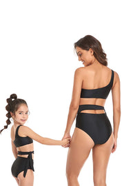 One Shoulder Zebra Print Parent-child Two Pieces Swimsuit