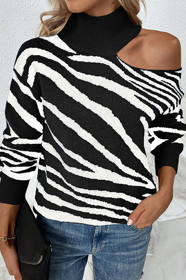 Leopard Print Dew Shoulder Turtleneck Sweater