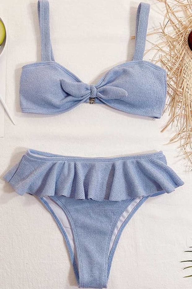 Solid Color Chest Bow Two Piece Swimwear
