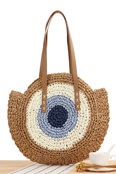 Woven Straw Splicing Contrasting Color Beach Bag