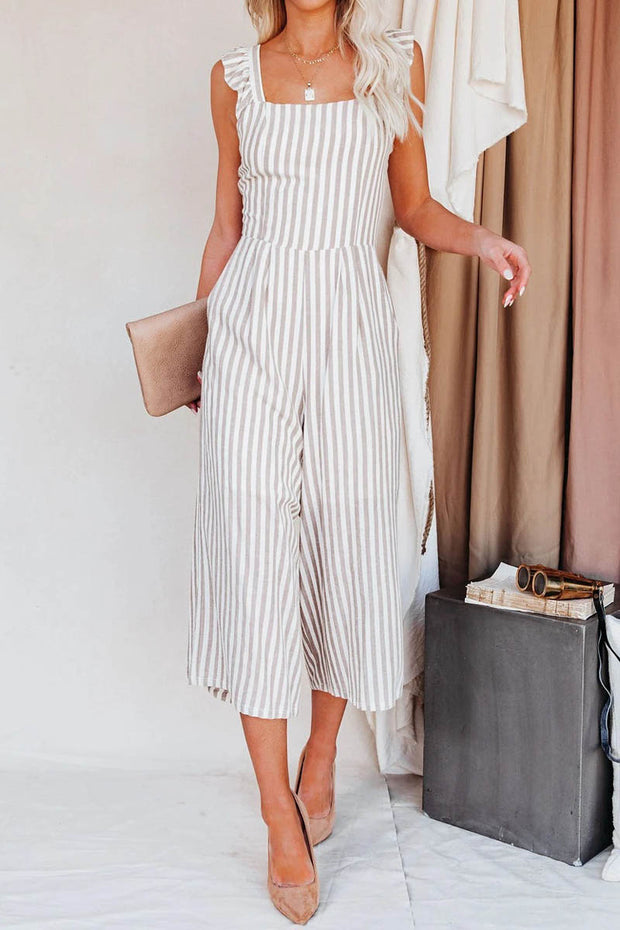 Flip Side Pocketed Striped Ruffle Jumpsuit