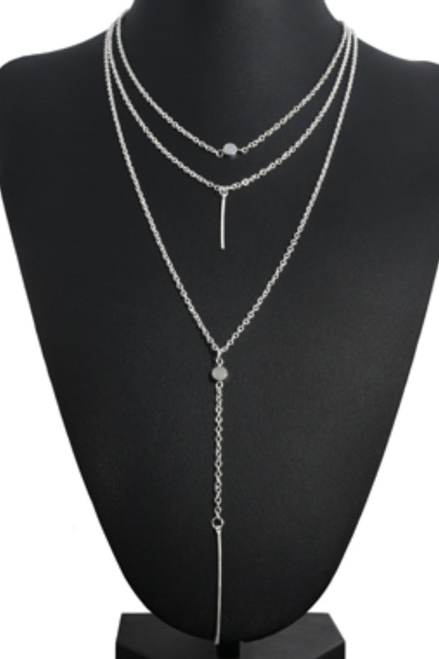 Layered Metal Bar Pendant Silver Necklace for Lady