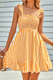 Off-Shoulder Ruffle Striped Dress