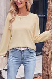Round Neck Solid Color Knit Long Sleeve Top