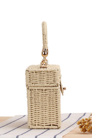 Box Shape Top-Handle Woven Straw Beach Handbag