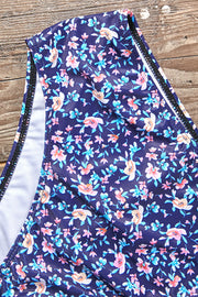 Floral Print Blue Two Pieces Swimsuit