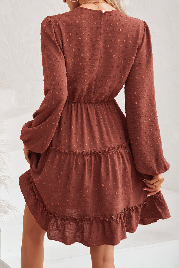 Round Neck Lace Long Sleeve Mini Dress