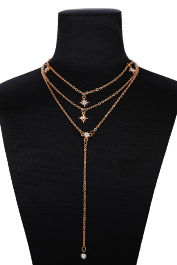 Metal Detail Layered Gold Pendant Necklace