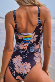 Sexy Lace Up Deep V  One-piece Swimsuit