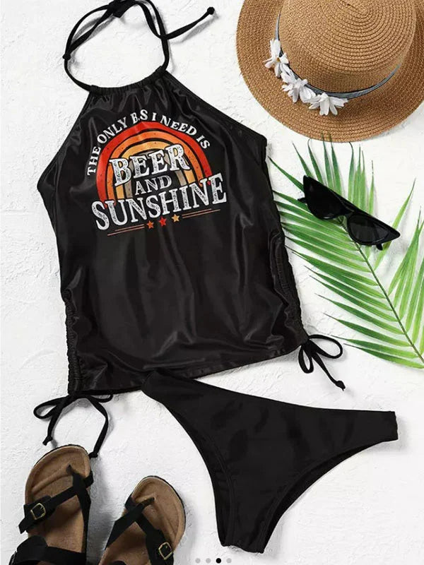 he Only B.S I Need Is Beer And Sunshine Rainbow Two Piece Swimwear