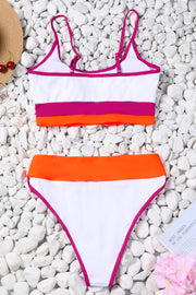 Color-lump Patchwork Red Two-piece Swimsuit