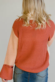 Turtleneck Patchwork Loose  Multicolor Sweater