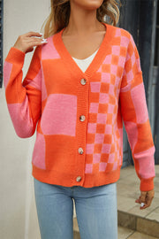 Plaid Panel Color Contrast Cardigan Sweater