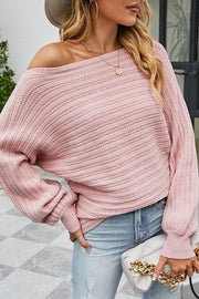 Solid Color Hollow Off Shoulder Dolman Sleeves Knitted Sweater