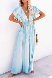 Bohemian Flowy Button-Up Open Front Maxi Cover Up