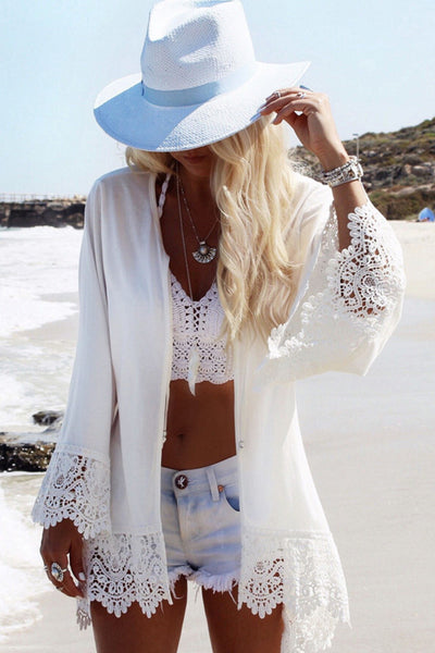 Eagle Print Lace Patchwork Beach Cover up