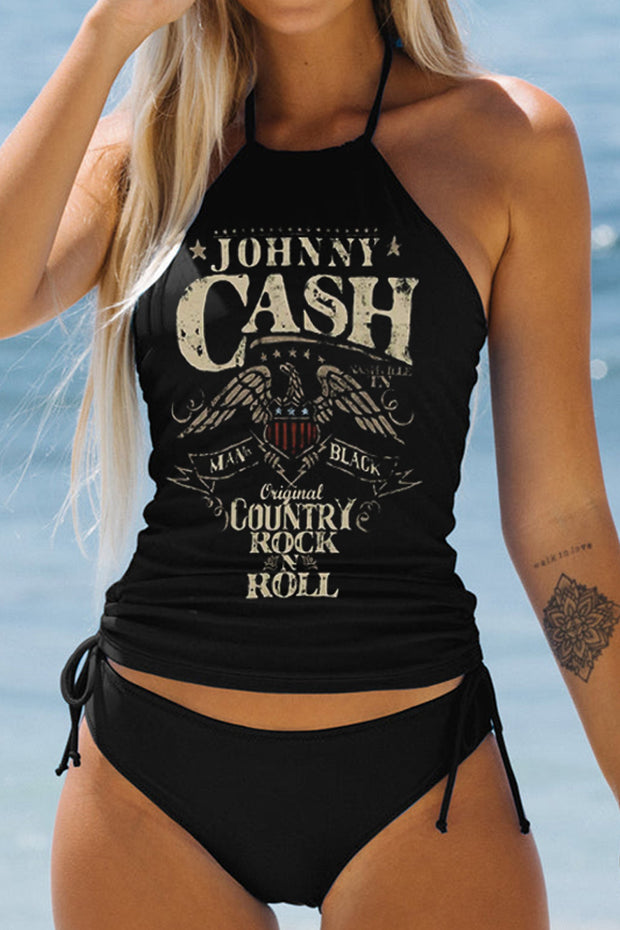🔥Johnny Cash Country Rock N Roll Print Two Piece Swimwear