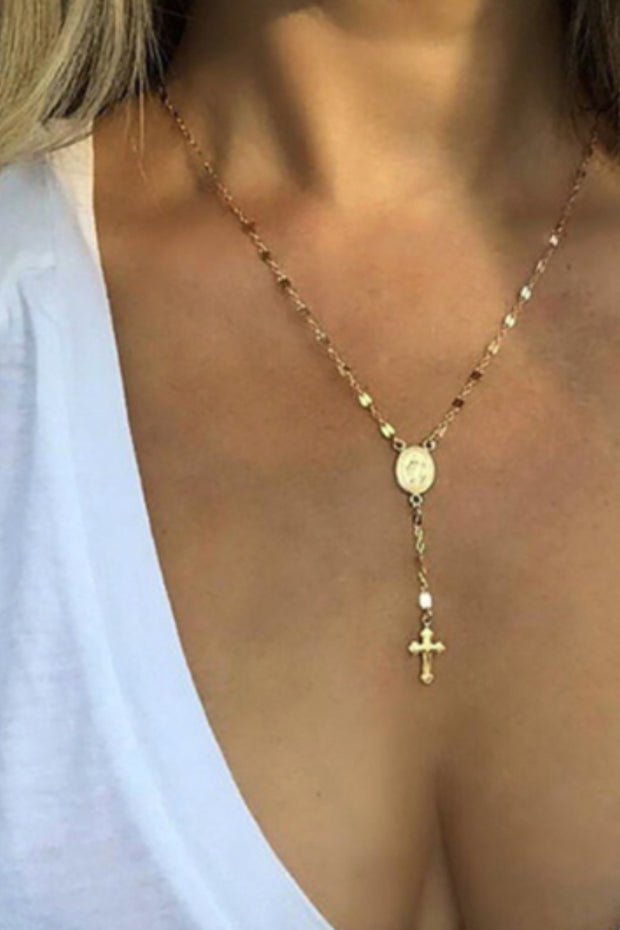 Gold Cross Design Metal Detail Necklace