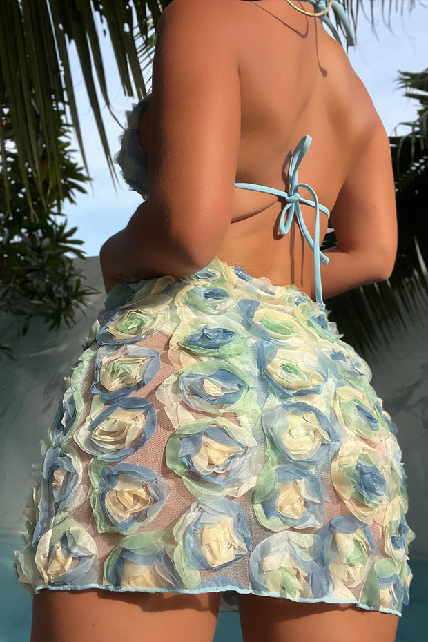 3D Seersucker Floral Three-Piece Swimsuit