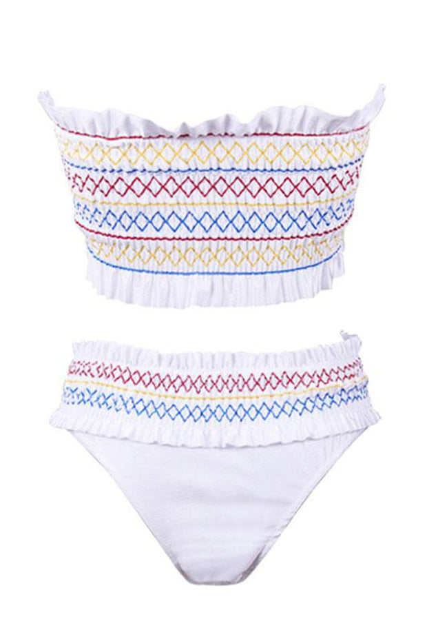 🔥Bandeau Tiny Geometric Print White Two Pieces Swimsuit