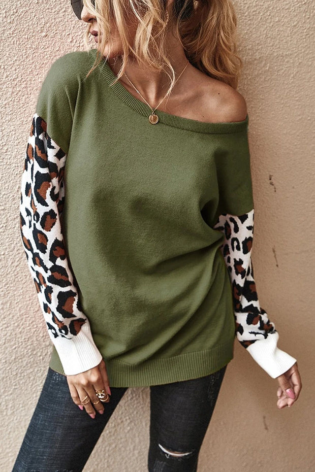Leopard Acrylic Crew Neck Long Sleeve Sweater(4 Colors)