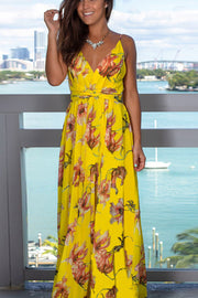 Hot Deep V Print Floral Women Formal Maxi Dress
