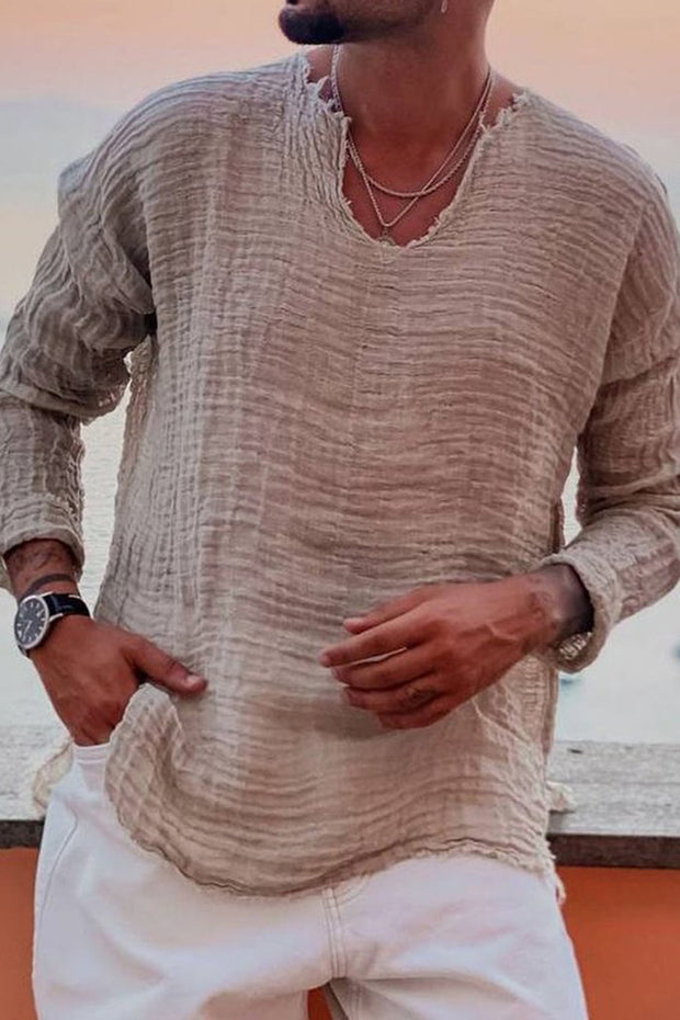 Men's Linen Simple Long-Sleeved Shirt