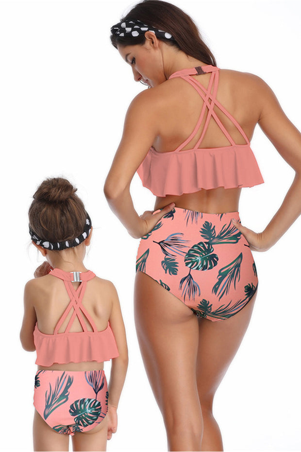 Ruffle Floral Dot Print Parent-child Two Pieces Swimsuit