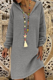 Solid Hooded Casual Long Sweater Dress