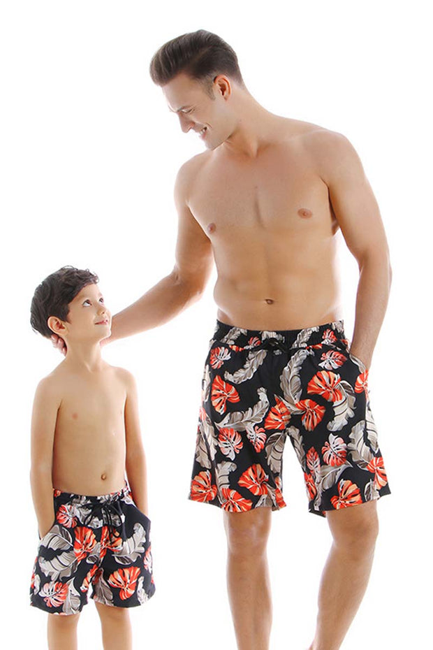 Feather Print Parent-child Swim Shorts
