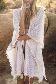 Tassel Lace Open Front Beach Cover Up