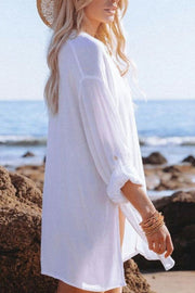 Long Sleeve Button Down Chiffon Cover Up Blouse