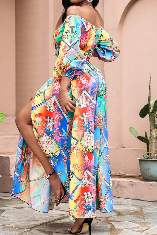 Elegant Tube Top Three-color Printed Maxi Dress