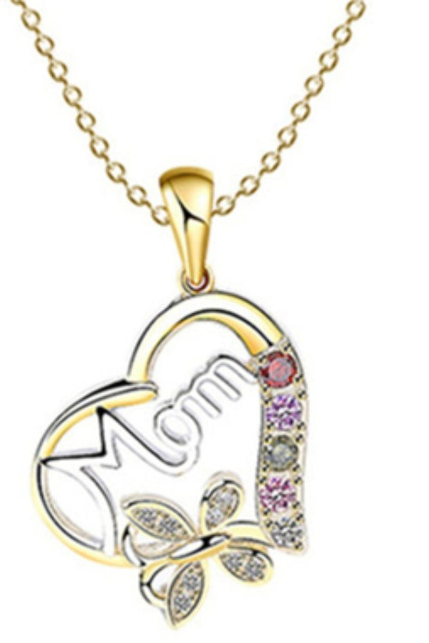 Rhinestone Heart Design Letter Detail Necklace